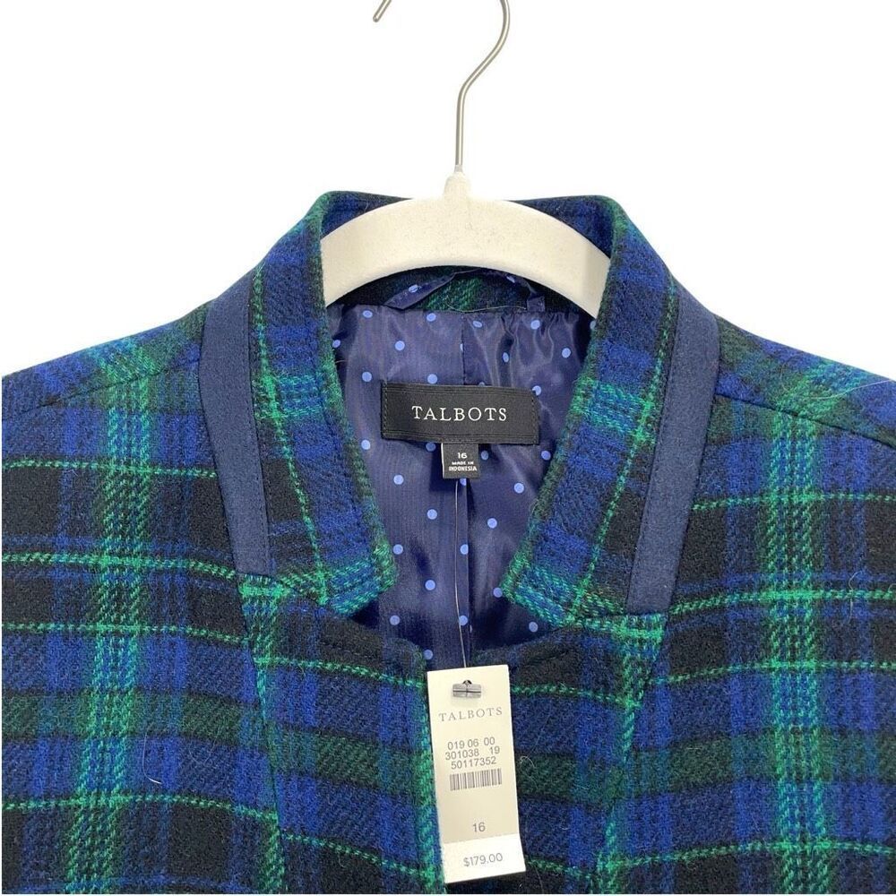 NEW Talbots Tartan plaid wool blend blazer jacket Size 16 green blue old money - Picture 4 of 8